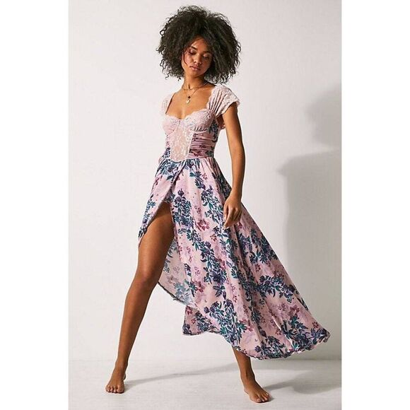 Intimately Free People FP Bad For You Maxi Bodysuit In Dusty Rose Combo NWT - Picture 1 of 9